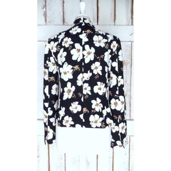 Vintage 90s black cream ivory white floral blazer jacket - Picture 5 of 5